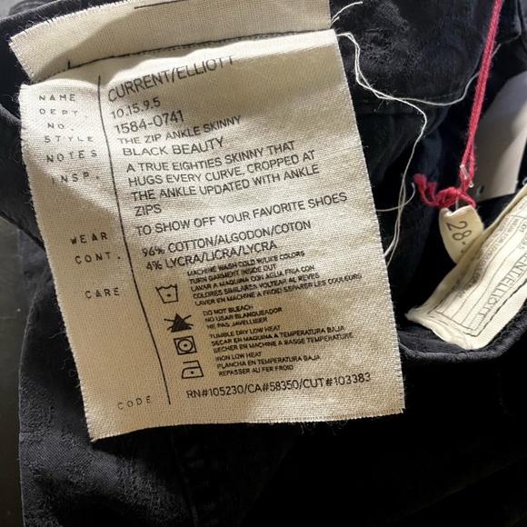 NWT CURRENT/ELLIOTT Wash Black Zip Ankle Skinny Jean Pants Made in USA MSRP $218 - Picture 14 of 16